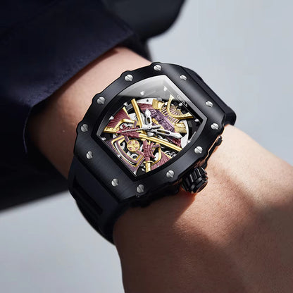 Automatic Movement Mechanical Watches for Men Fashion Black-Warrior Hollow High Quality Waterproof Mens Watch Reloj Hombre