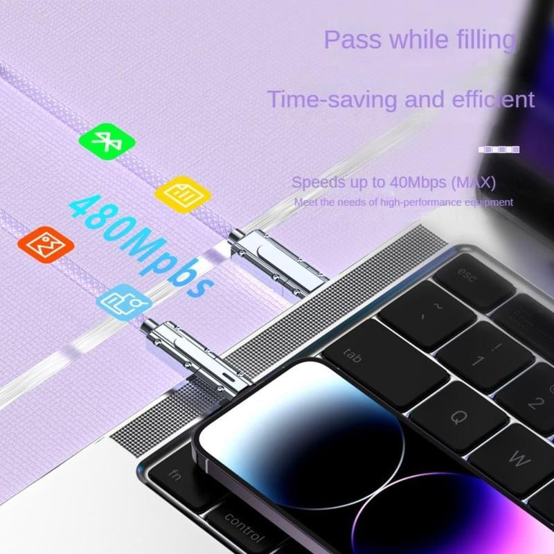 4-In-1 Multi-Function Data Cable, PD100W Charging, Dual Type-C 27W Fast Charging Data Cable, Type-C Upgrade Chip Supports Mobile Phones to Charge Mobile Phones, USB Fast Charging, Cellphone