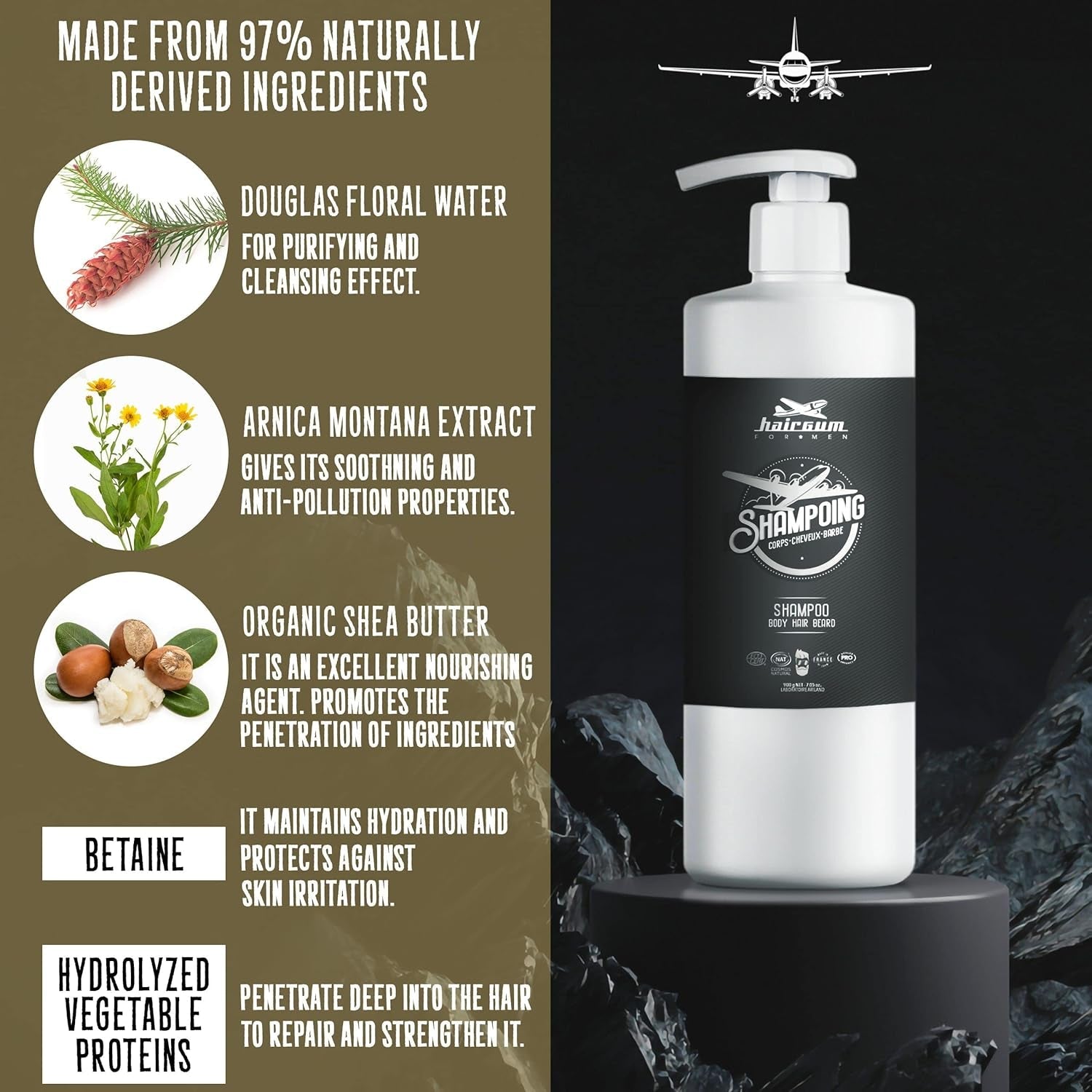 Mens Hair & Beard Shampoo - All in One Hair Shampoo for Men - Beard and Mustache Hair Moisturizing Mens Shampoo - Cleansing Hair and Beard Shampoo with Shea Oil (31 Oz)