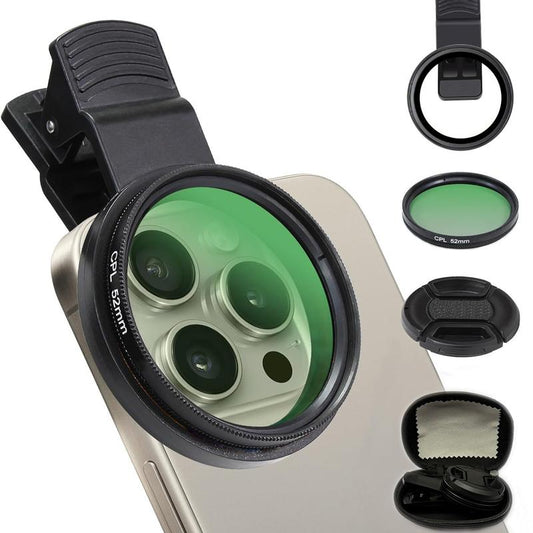 52mm Clip-On Circular Polarizer Lens Filter Kit for Mobile Phones