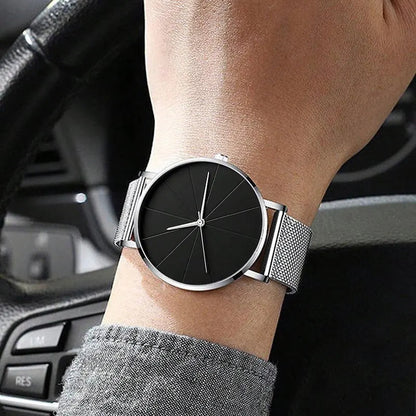 Mens Fashion Business Quartz Wristwatch Fashion Calendar Men Watch Mesh Belt Men Luxury Silver Bracelet Watches