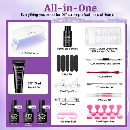 JEWHITENY 28 Colors Poly Gel Nail Kit Nude Gray Black Grey Blue Yellow Purple Glitter All in One Starter Kit Poly Extension Gel Nail Kit with Nail Lamp Base Top Coat Builder Gel Nail Kit
