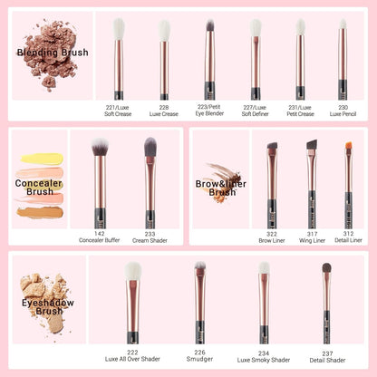 15Pcs Professional Makeup Brushes Set Make up Brush Tools Kit Cosmetics Tools Eye Liner Shader Wood Handle Natural-Synthetic Hair Brushes (Pearl Black/Rose Gold), T157