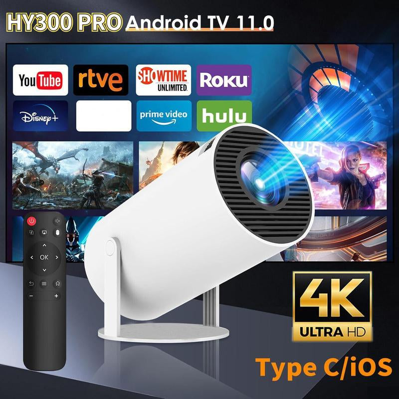 Portable 4K HD Smart Projector with 2.4/5G Wi-Fi, 360° Projection, Bluetooth 5.2, 200-Inch Screen, and Built-In Speaker for Home Entertainment