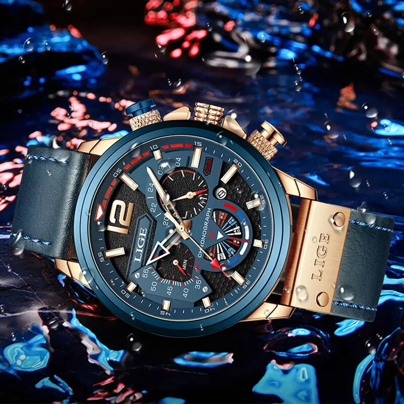 Fashion Watch Man Luxury Chronograph Sport Mens Watches Quartz Wristwatches Leather Male Waterproof Clock Relogio Masculino