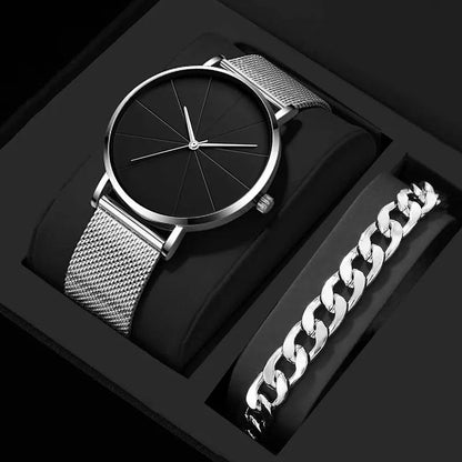 Mens Fashion Business Quartz Wristwatch Fashion Calendar Men Watch Mesh Belt Men Luxury Silver Bracelet Watches