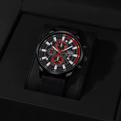 3PCS Set Fashion Mens Simple Watches Men Necklace Bracelet Nylon Quartz Watch Male Business Casual Wrist Watch