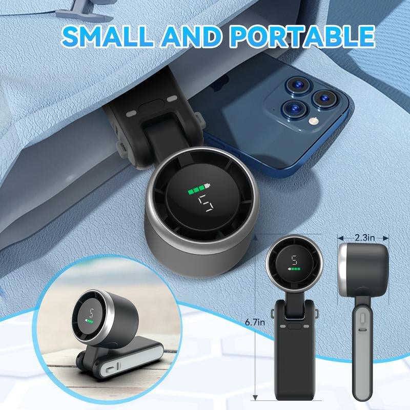 Portable Handheld Turbo Fan with 5 Speed Settings, Battery Operated for Up to 12 Hours, 3-in-1 Rechargeable Mini Fan Featuring Air Turbo Technology for Outdoor Activities, Travel, and Work