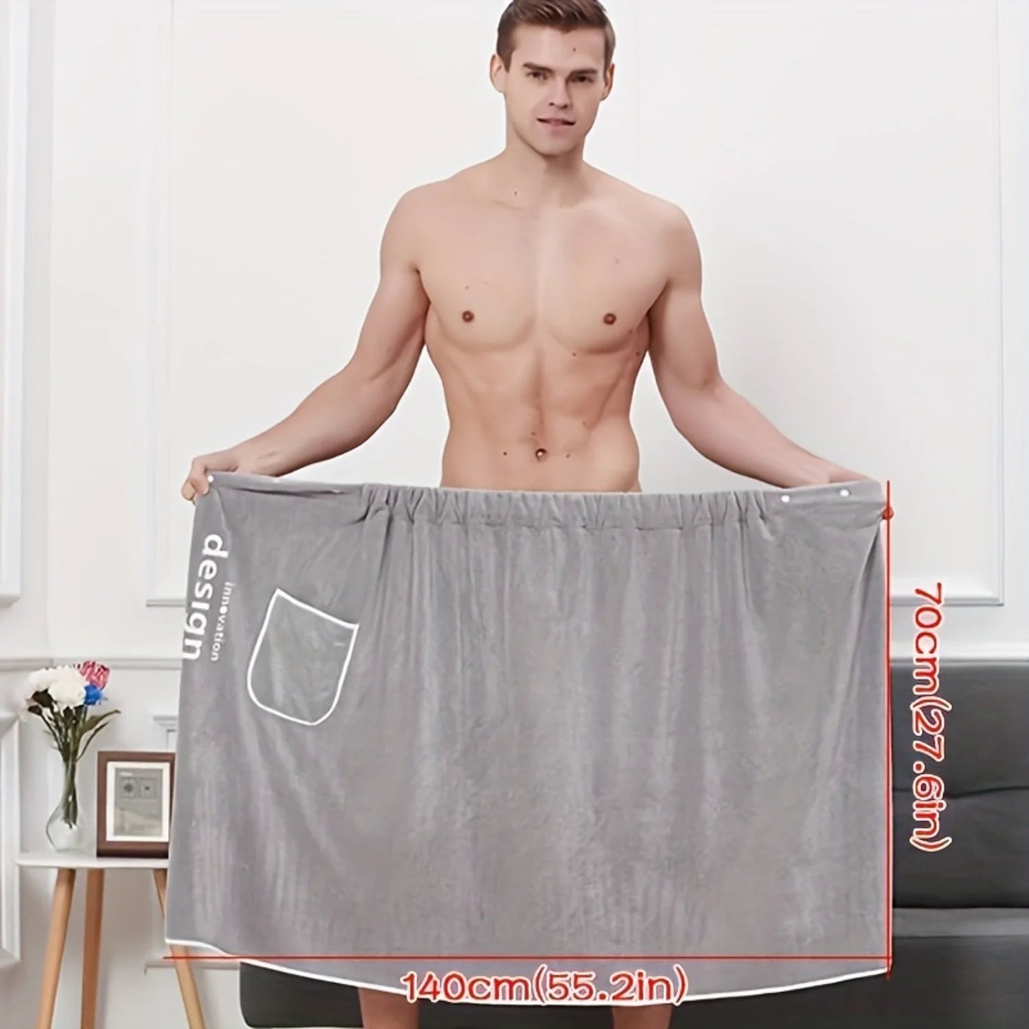2Pcs Men'S Shower Wrap Robe Set - Ultra-Absorbent, Non-Fuzzing, Button Fastened, Comfortable Bath Towel Wrap - Premium Collectio