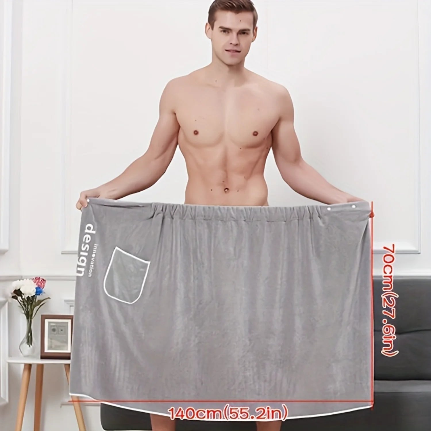 2Pcs Men'S Shower Wrap Robe Set - Ultra-Absorbent, Non-Fuzzing, Button Fastened, Comfortable Bath Towel Wrap - Premium Collectio