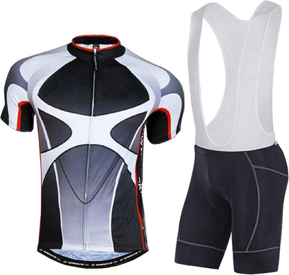 Mens Cycling Bibs Kits Bike Bib Shorts 4D Gel Padded and Bicycle Jersey Biking Clothing Suit