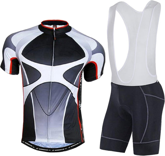 Mens Cycling Bibs Kits Bike Bib Shorts 4D Gel Padded and Bicycle Jersey Biking Clothing Suit