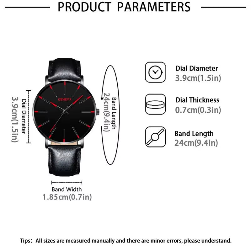 3Pcs Set Fashion Mens Watches Luxury Casual Leather Quartz Wristwatch Men Business Sports Wrist Watch Bracelet Necklace Set
