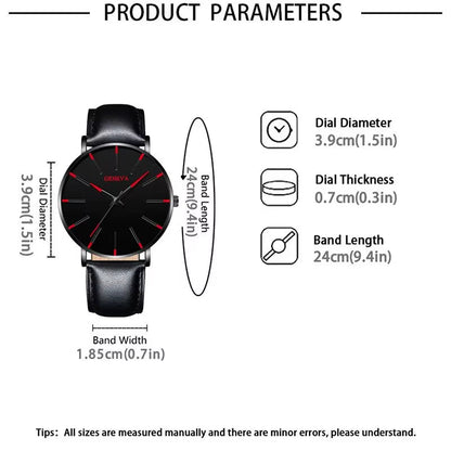 3Pcs Set Fashion Mens Watches Luxury Casual Leather Quartz Wristwatch Men Business Sports Wrist Watch Bracelet Necklace Set