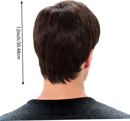Mens Wig Straight Breathable Adjustable Mens Wigs Realistic Natural Short Hair Wig Replacement Male Wig for Cosplay Costume Dark Brown