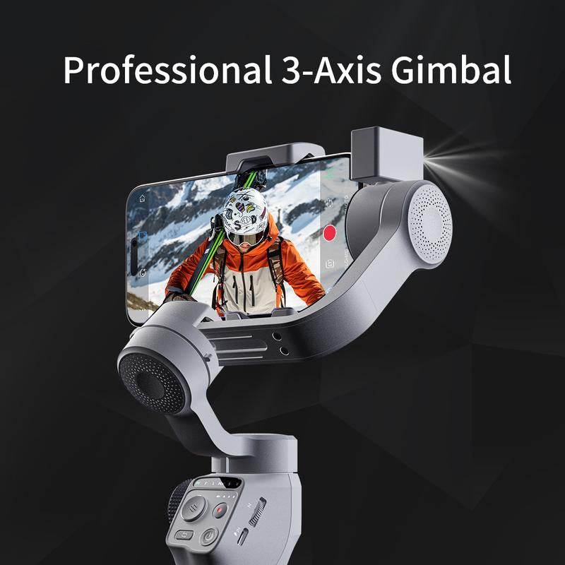 FUNSNAP C05 3-Axis Smartphone Gimbal Stabilizer with Magnetic Fill Light and 360° AI Tracking for iPhone 16/15/14/13 Pro Max and Samsung Galaxy S25U/S24U/S23/S22/Z Fold 6/Z Flip 5 - Ideal for Video Recording, Live Streaming, and Vlogging