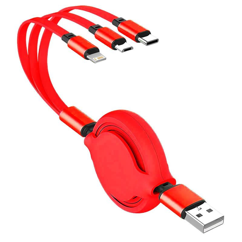 3-in-1 Telescopic USB Type-C Charger Cable, 120W Fast Charging Retractable Data Cable for iPhone and Android Devices, Electronics Accessories, Red
