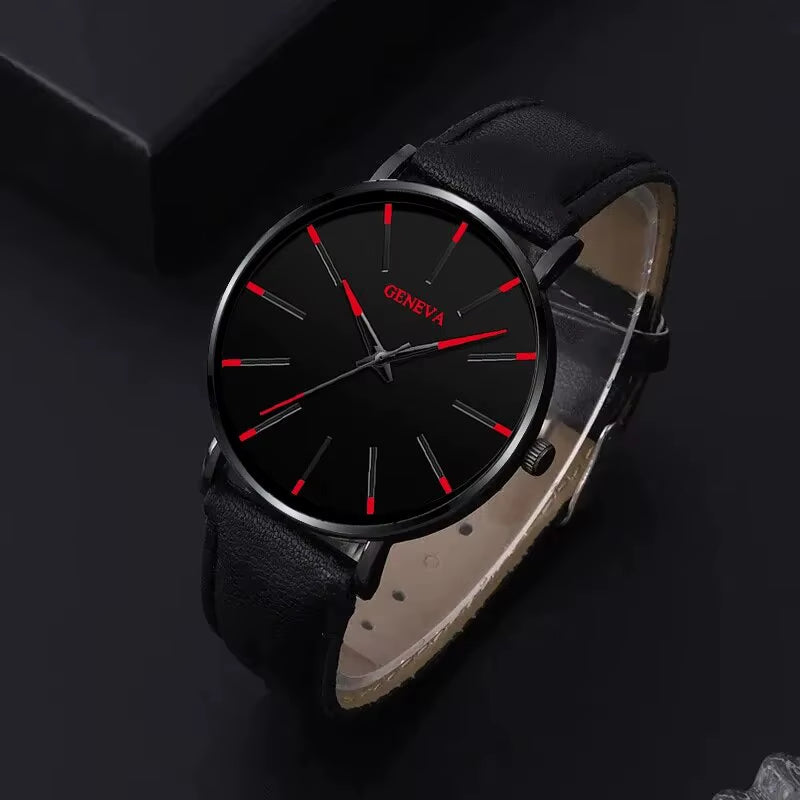 3Pcs Set Fashion Mens Watches Luxury Casual Leather Quartz Wristwatch Men Business Sports Wrist Watch Bracelet Necklace Set