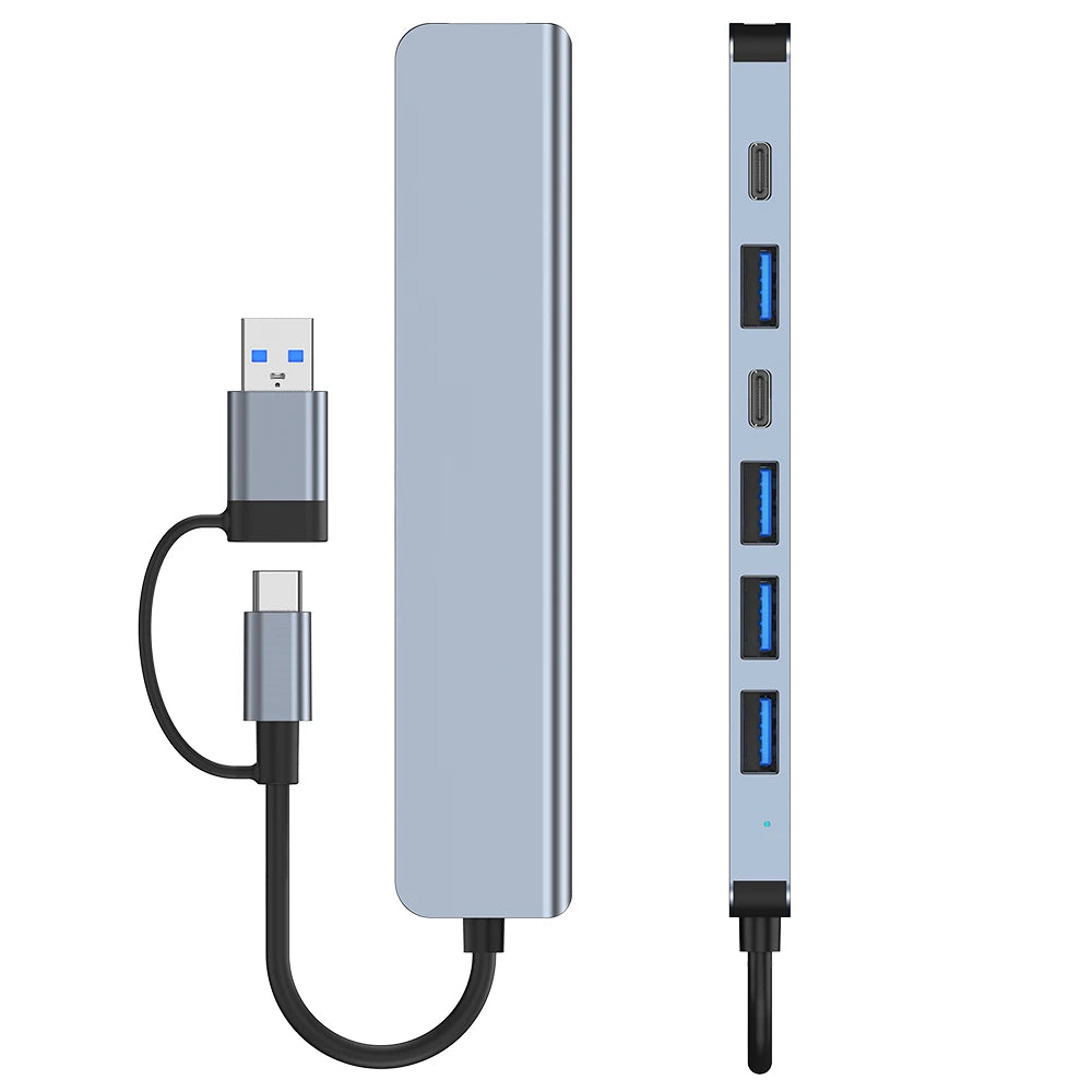 7 in 1 Type-C Docking Station with USB Adapter USB2.0*4 USB3.0 USB-C Data PD5W USB-C Multiport Hub Splitter Adaptor for PC Laptop