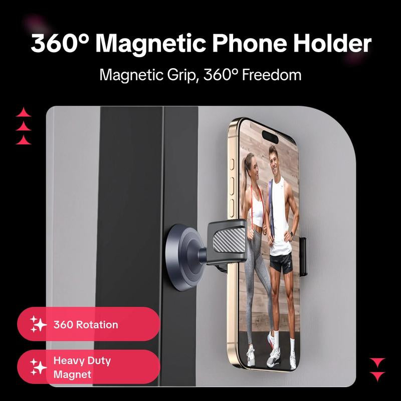 360-Degree Rotating Magnetic Phone Holder Mount for Gym - Universal Base for All Cellphones and Accessories