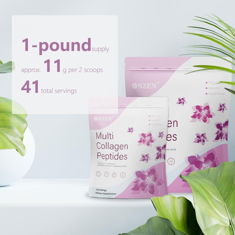Multl Collagen Peptides Powder 1Lb/2Lb-Hydrated with Hyaluronic Acid, - Healthcare, Edible Healthcare Edible Supplement Fitness Dietary Colagen Beauty Nail Hair Hydrolyzed Collagen Peptide White