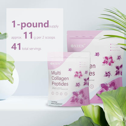 Multl Collagen Peptides Powder 1Lb/2Lb-Hydrated with Hyaluronic Acid, - Healthcare, Edible Healthcare Edible Supplement Fitness Dietary Colagen Beauty Nail Hair Hydrolyzed Collagen Peptide White