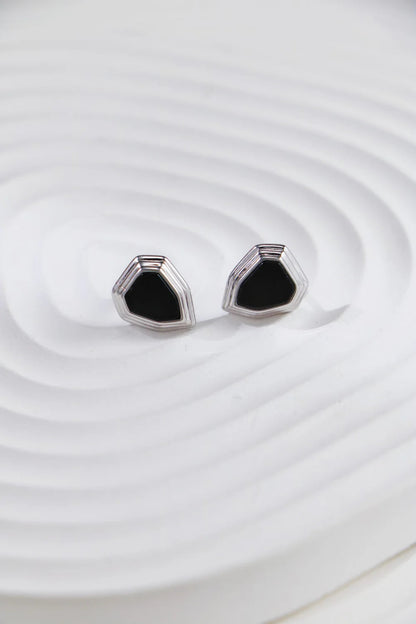 Black Onyx Shield Stud Earrings
