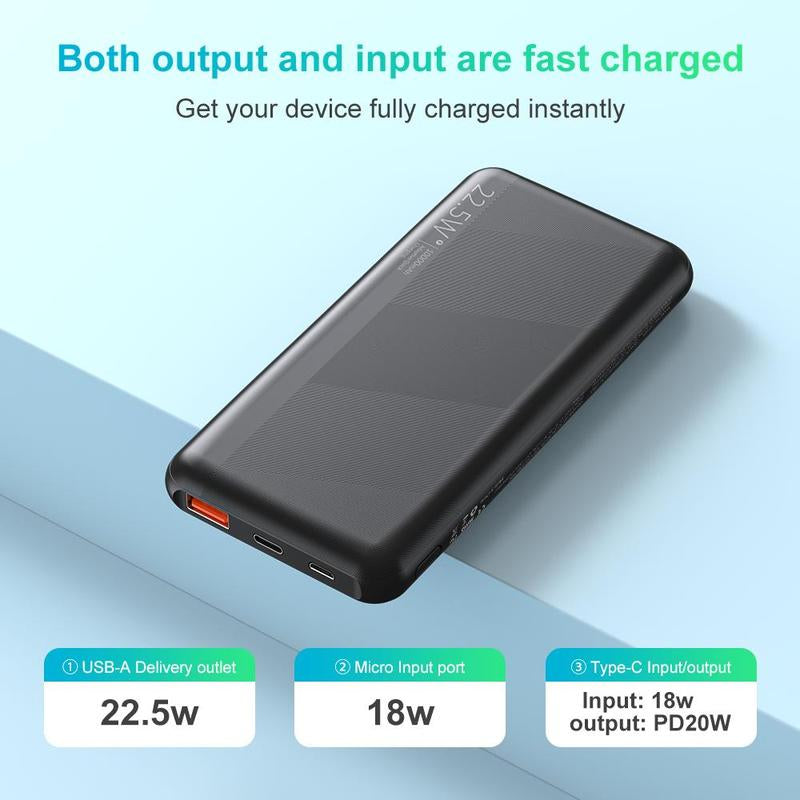 Portable 22.5W Fast Charging Power Bank with 10000mAh Capacity, Compatible with iPhone, Samsung Galaxy, and Huawei Smartphones - Ideal for Summer Use