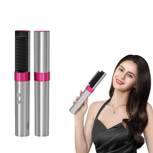 K-SKIN Pro Ionic Straightening Brush & Curler - 30S Fast Heat, 6000W Negative Ion & Wireless Charging, 6-Temp 150°F-200°F with Anti-Scald Teeth, Salon 3-Minute Styling + Fragrance Diffuser for Hydrated Silk Hair
