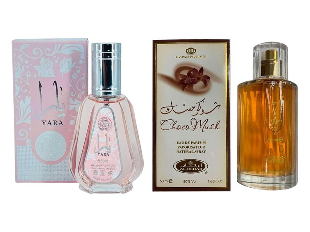 50ml Yara Eau de Parfum by Ard Al Zaafaran & 50ml Choco Musk Eau de Parfum by Al-Rehab - Bundle Pack of 2