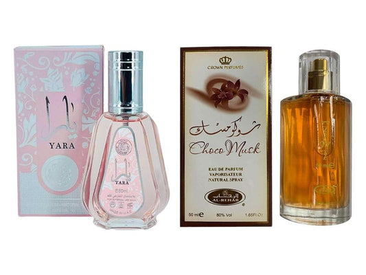 50ml Yara Eau de Parfum by Ard Al Zaafaran & 50ml Choco Musk Eau de Parfum by Al-Rehab - Bundle Pack of 2