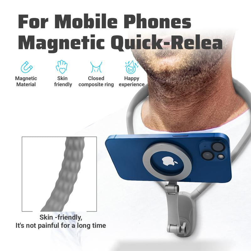 Magnetic Neck Mount for Smartphones and Action Cameras - Hands-Free POV/Vlog Holder with Chest Strap for iPhone 16/15/14/13 and Android Devices
