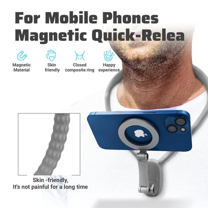 Magnetic Neck Mount for Smartphones and Action Cameras - Hands-Free POV/Vlog Holder with Chest Strap for iPhone 16/15/14/13 and Android Devices