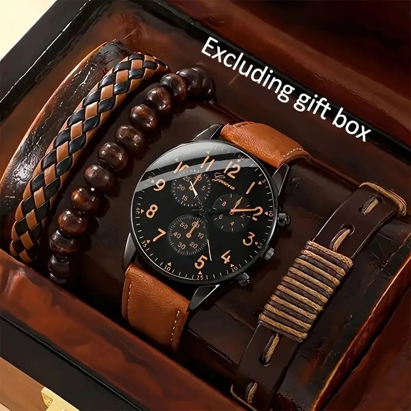 New Hip Hop Mens Fashion Watches Luxury Male Clock Wristwatch Sport Menswrist Watch Bracelet Set Relogio Masculino