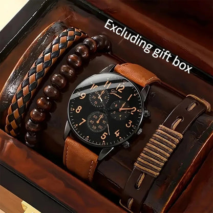 New Hip Hop Mens Fashion Watches Luxury Male Clock Wristwatch Sport Menswrist Watch Bracelet Set Relogio Masculino