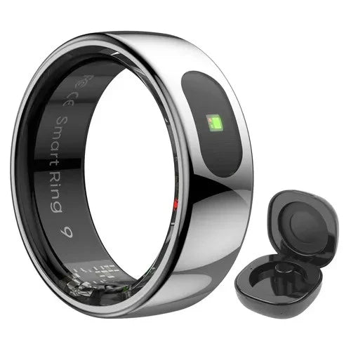 Smart ring with electronic components on a white background