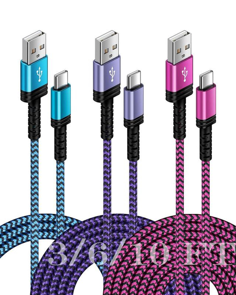 3-Pack USB C Charger Cables (3/6/10 FT) Fast Charging for iPhone 15/15 Pro/15 Pro Max, Android Devices including Samsung Galaxy A Series and Google Pixel 8 Pro, Compatible with Lightning and Micro USB