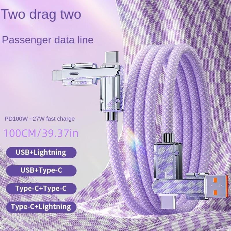 4-In-1 Multi-Function Data Cable, PD100W Charging, Dual Type-C 27W Fast Charging Data Cable, Type-C Upgrade Chip Supports Mobile Phones to Charge Mobile Phones, USB Fast Charging, Cellphone