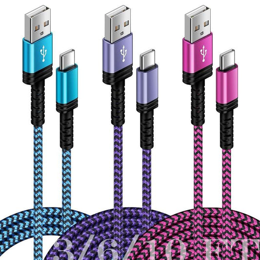 3-Pack USB C Charger Cables (3/6/10 FT) Fast Charging for iPhone 15/15 Pro/15 Pro Max, Android Devices including Samsung Galaxy A Series and Google Pixel 8 Pro, Compatible with Lightning and Micro USB