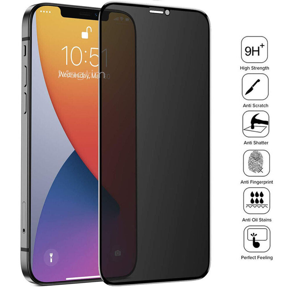 Privacy Tempered Glass Screen Protector for iPhone 16E, 16, 15, 14, 13, 12, 11 Pro Max