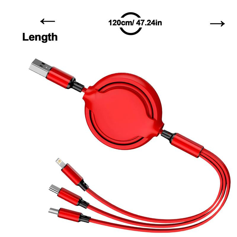 3-in-1 Telescopic USB Type-C Charger Cable, 120W Fast Charging Retractable Data Cable for iPhone and Android Devices, Electronics Accessories, Red