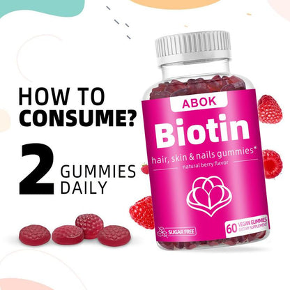 ABOK Biotin Gummies - 5000 mcg Biotin with Vitamin B Complex, Collagen, and Keratin for Healthy Hair, Skin, and Nails - 60 Count