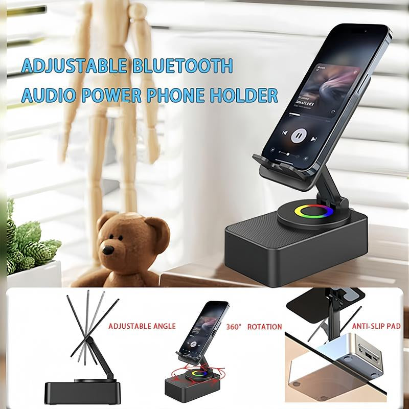 Wireless Bluetooth Speaker with Power Bank and 5-in-1 Phone Holder, Emergency Charging, Bluetooth 5.0, FM Radio, Enhanced Bass, and Call Functionality for Kitchen, Gym, Outdoor, Travel, and Parties