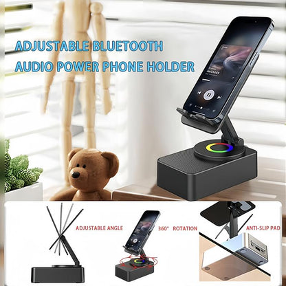 Wireless Bluetooth Speaker with Power Bank and 5-in-1 Phone Holder, Emergency Charging, Bluetooth 5.0, FM Radio, Enhanced Bass, and Call Functionality for Kitchen, Gym, Outdoor, Travel, and Parties