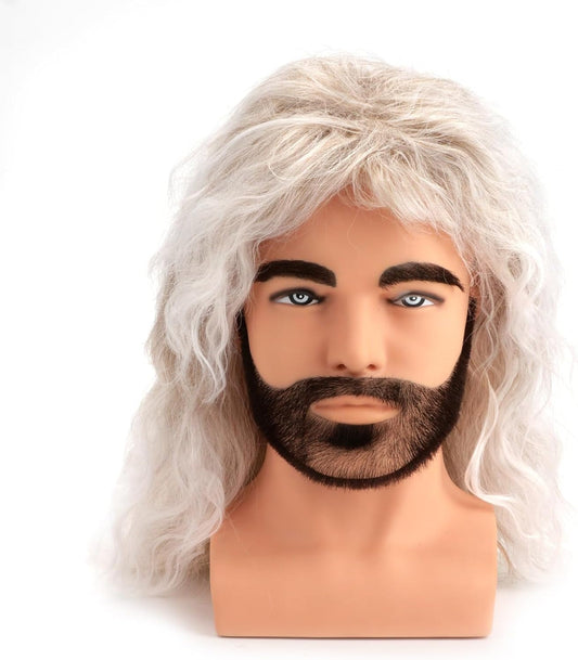 80S Outfit for Men|Synthetic Curly Mens Wig|Long Rocker Wig for Men|Mens Wig for Party (Ombre Brown to White)