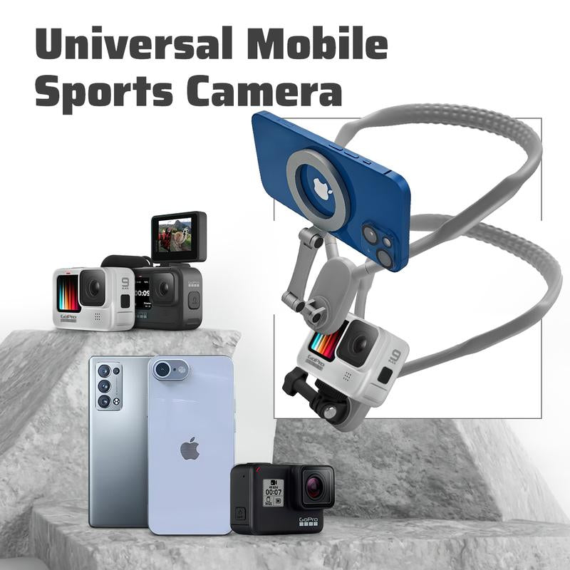 Magnetic Neck Mount for Smartphones and Action Cameras - Hands-Free POV/Vlog Holder with Chest Strap for iPhone 16/15/14/13 and Android Devices