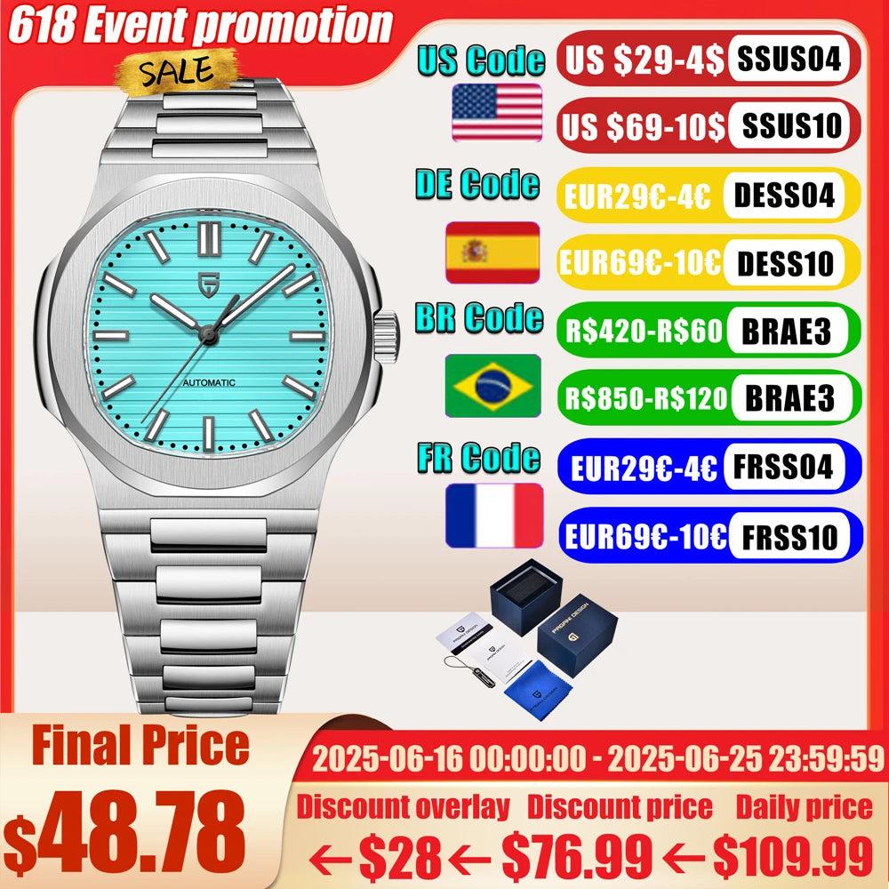 2025 New Watches Mens Luxury Seagull ST6 Mechanical Mens Automatic Watches Sapphire Stainless Steel Waterproof