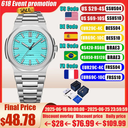 2025 New Watches Mens Luxury Seagull ST6 Mechanical Mens Automatic Watches Sapphire Stainless Steel Waterproof
