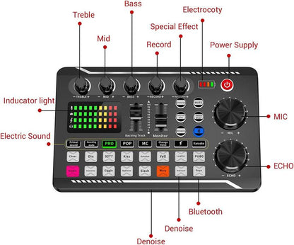 F998 Live Broadcast Device, Wireless Liveaudio Equipment,Microphone Music Soundcontrol Equipment,Audio Mixer with Soundconverter/Mixer, Microphone Set Suitablefor Computers, Phones, PC Audio Accessories Adjustable Waterproof Guitar Backpack