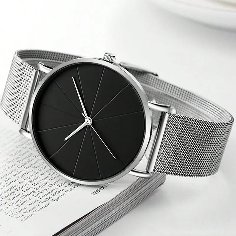 Mens Fashion Business Quartz Wristwatch Fashion Calendar Men Watch Mesh Belt Men Luxury Silver Bracelet Watches